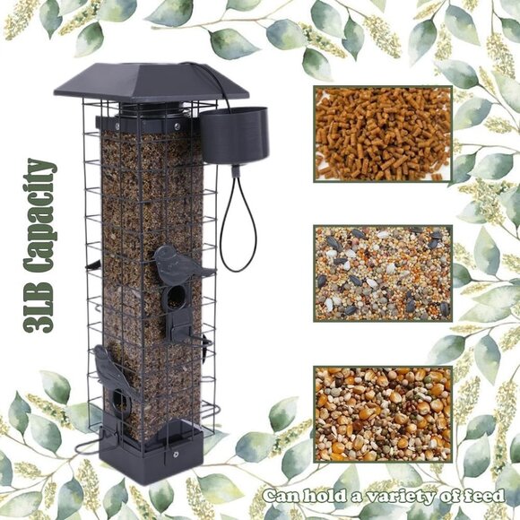 Squirrel Proof Metal Wild Bird Feeder (3LB) 4 Ports for Outside Hanging (Gray) - Picture 5 of 7